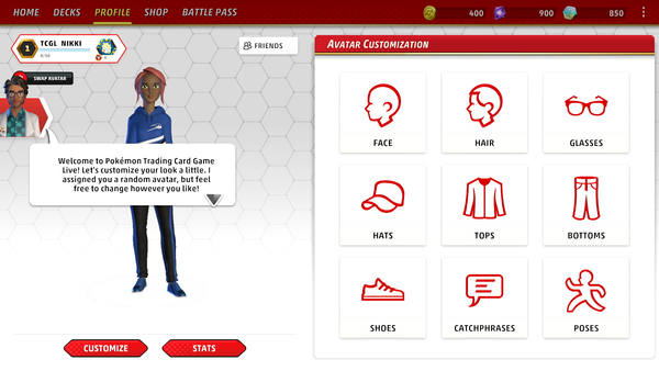 The tutorial character customization screen, with options for appearance, clothing, catchphrases, and poses.