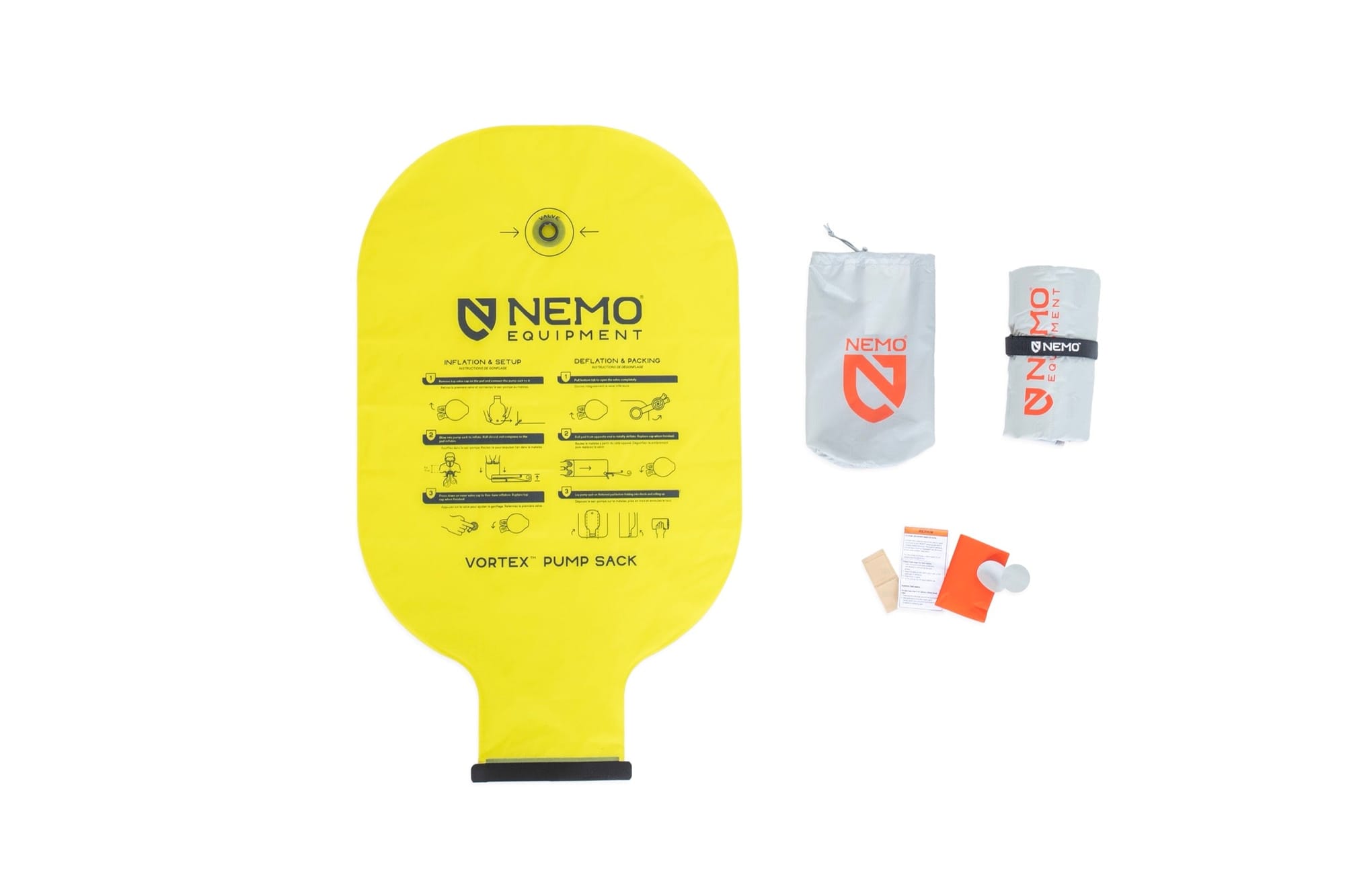 NEMO Tensor All-Season included accessories — pump sack, stuff sack, repair kit
