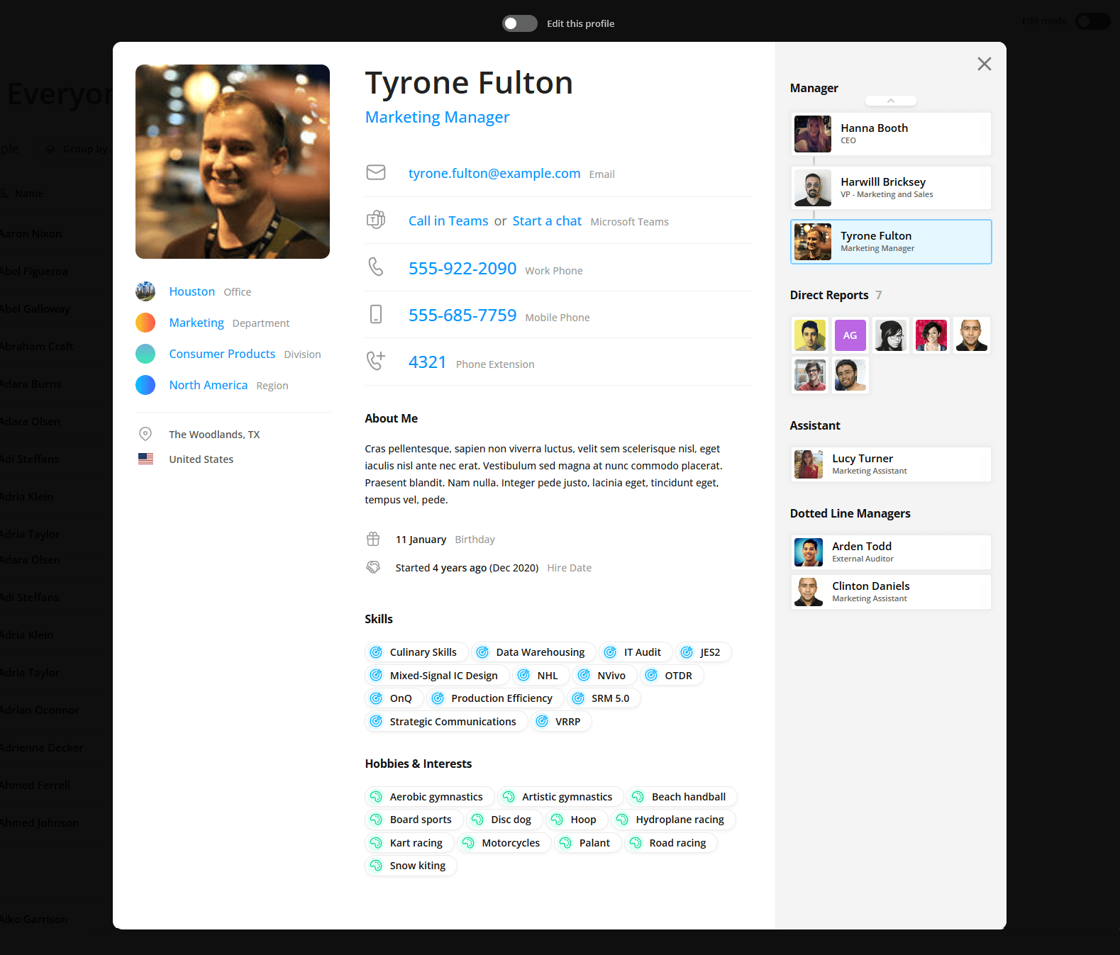 OneDirectory Employee Profile Example