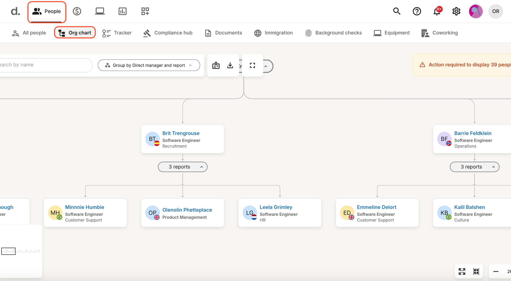 Deel HR org chart product screenshot