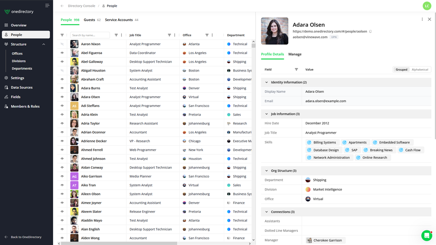 employee profile editing in OneDirectory product screenshot