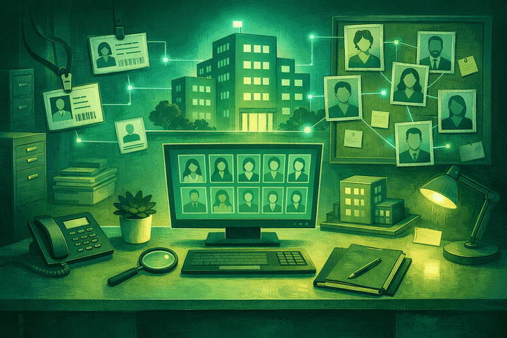 digital directory with employee connections on a computer