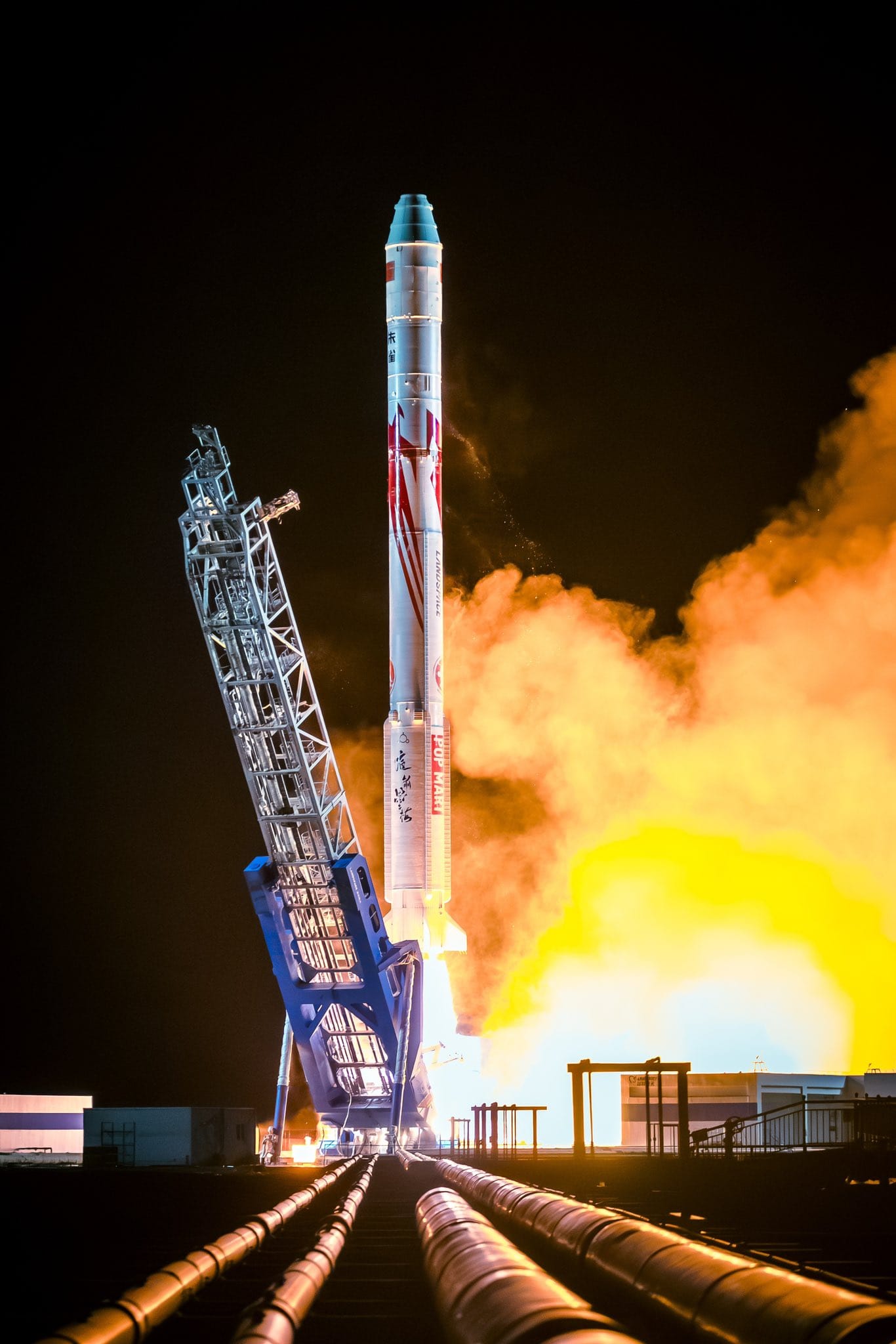 Zhuque-2 lifting off from its launch pad at the Jiuquan Satellite Launch Center.
