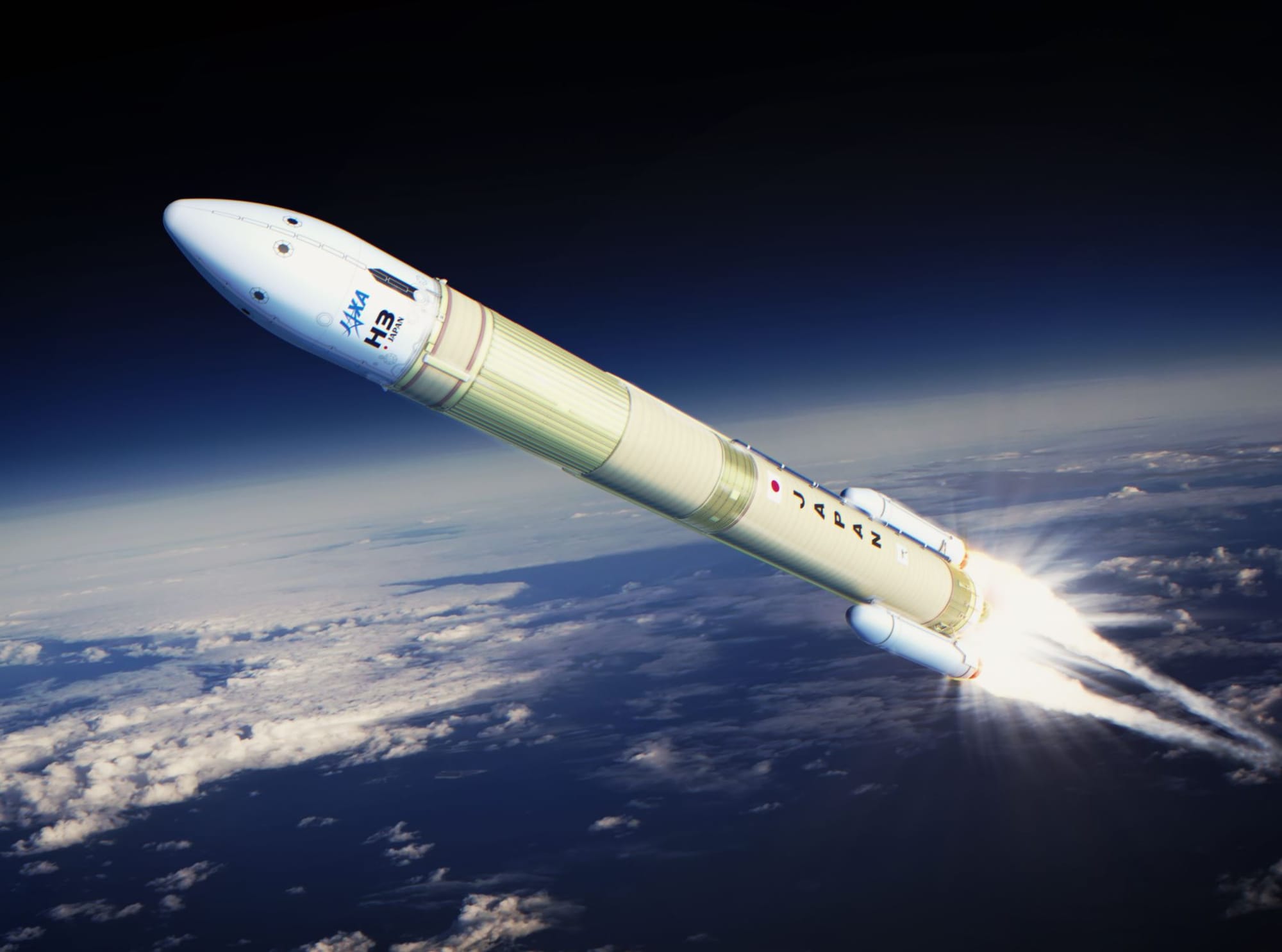 A render of the H3 rocket in flight. ©JAXA