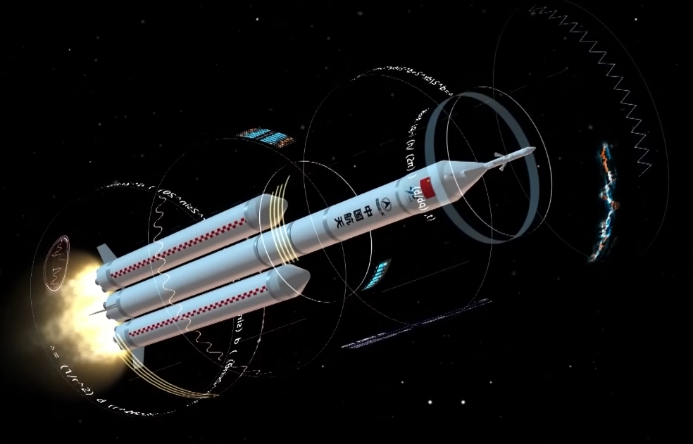 A render of the Long March 10 during first-stage flight. ©China Manned Space Agency/China Central Television