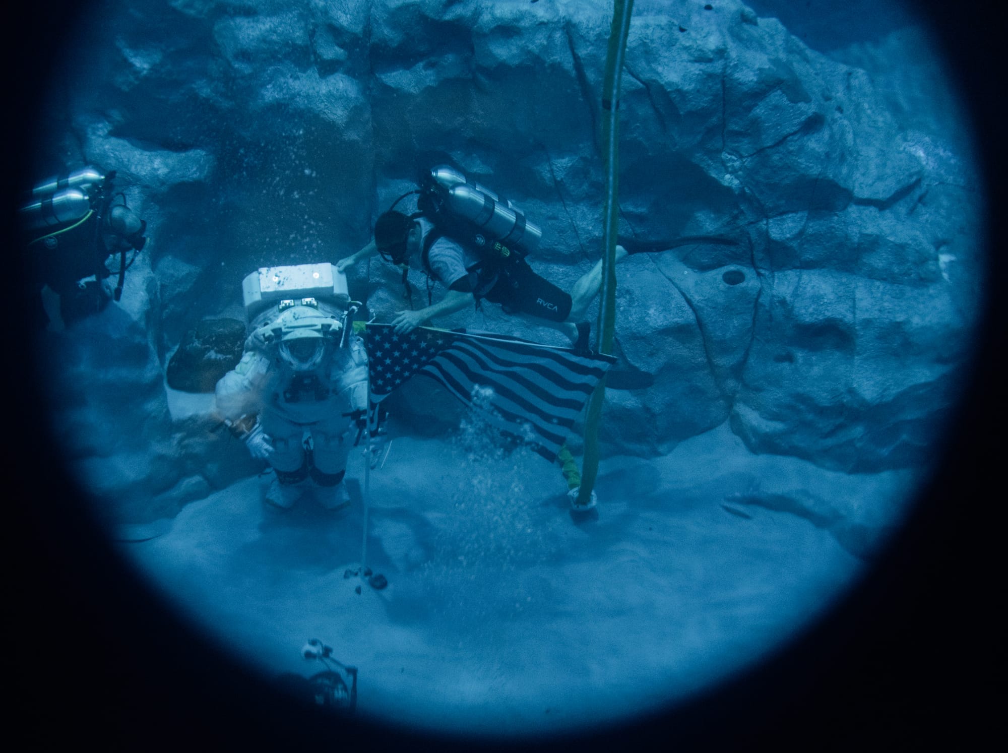 The AxEMU suit in the Neutral Buoyancy Laboratory for testing. ©Axiom Space