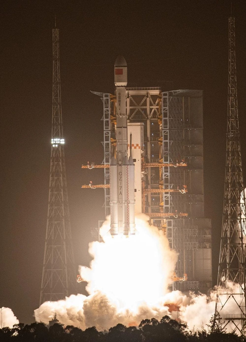 The Long March 7A Y8 vehicle lifting off from Launch Complex 201 at the Wenchang Space Launch Site.