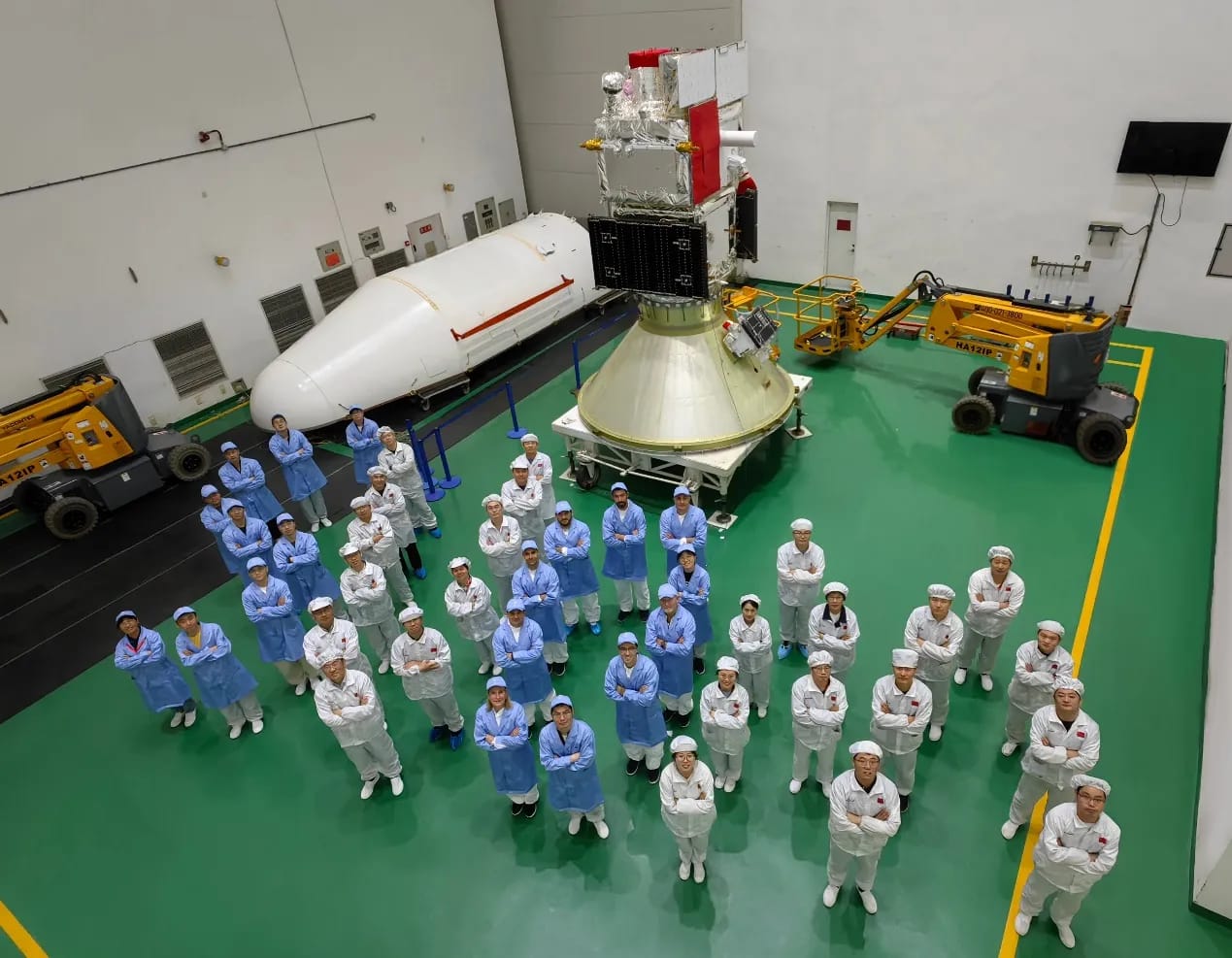 The SVOM spacecraft prior to encapsulation in the Long March 2C's fairing.