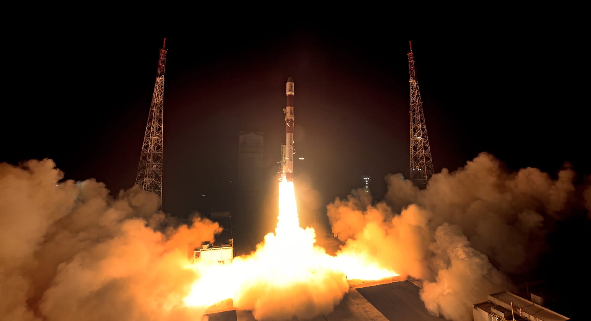 PSLV lifting off from the Satish Dhawan Space Center with the SpaDeX mission. ©ISRO