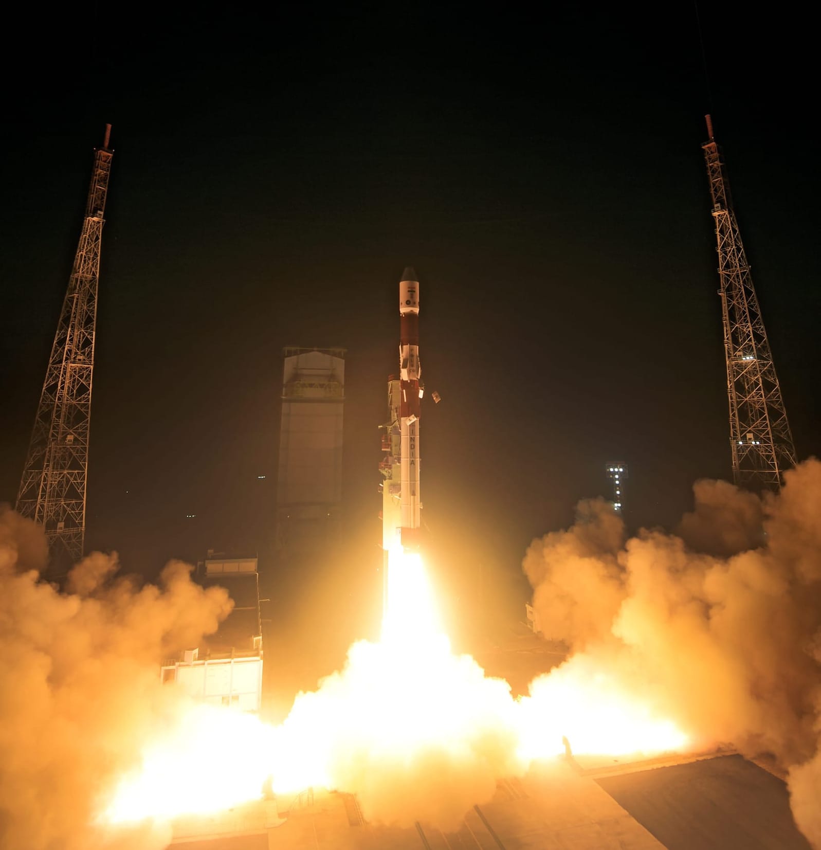PSLV lifting off from the Satish Dhawan Space Center for the SpaDeX mission. ©ISRO