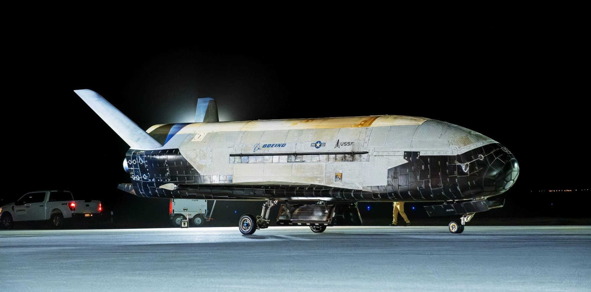 The X-37B spaceplane on the runway at Vandenberg Space Force Base at the end of its mission. ©United States Space Force