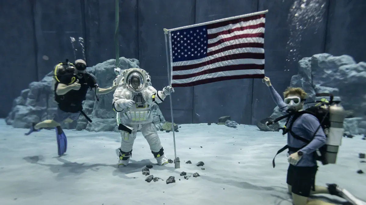 Astronaut Koichi Wakata in Axiom's AxEMU spacesuit in NASAโs Neutral Buoyancy Laboratory. ยฉNASA/Axiom Space