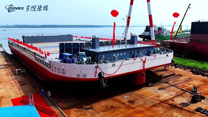 iSpace's drone ship ahead of its launch in Jiangsu province. ยฉiSpace