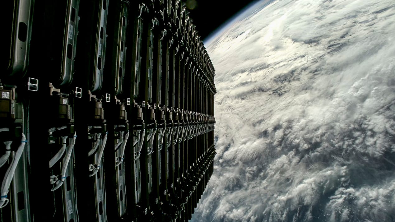 Twenty-eight Starlink satellites seen from Falcon 9's second-stage ahead of deployment on September 25th. ยฉSpaceX