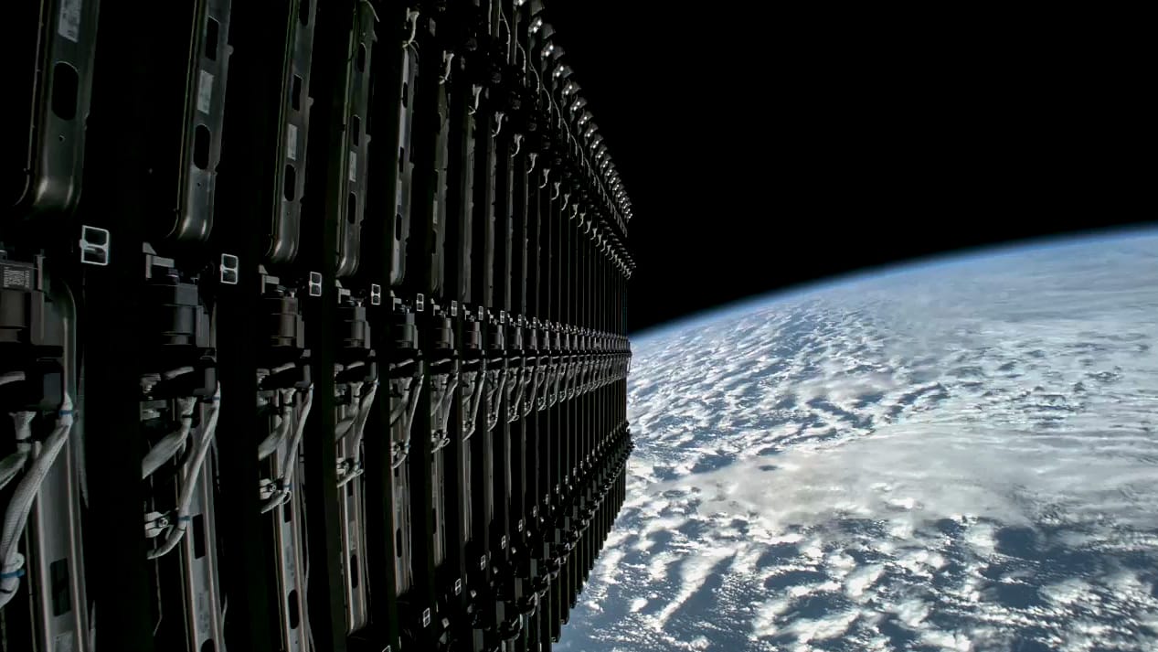 Twenty-eight Starlink satellites seen from Falcon 9's second-stage ahead of deployment. ©SpaceX