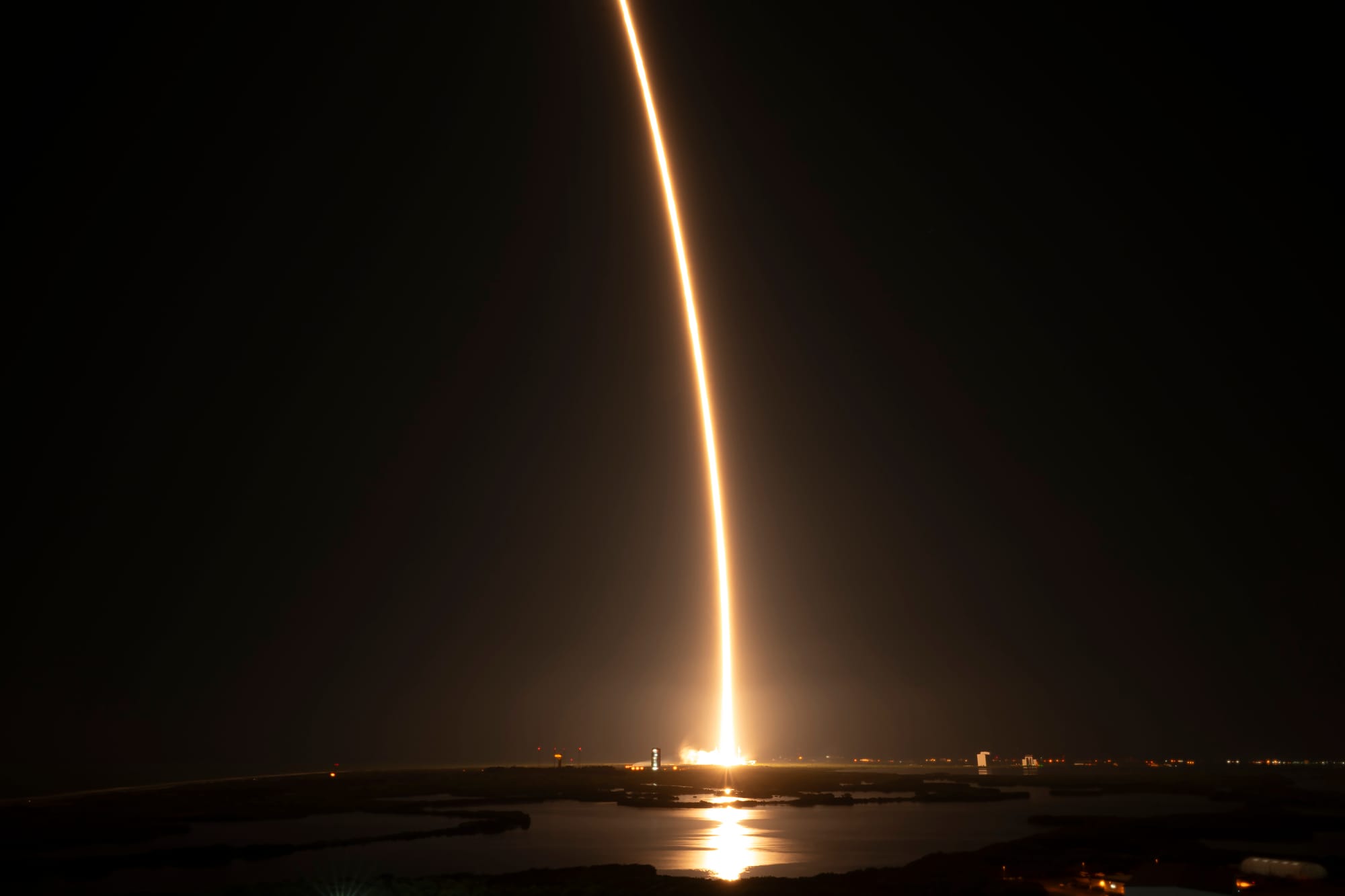 A long exposure photo of Falcon 9 flying from Space Launch Complex 40. ©SpaceX
