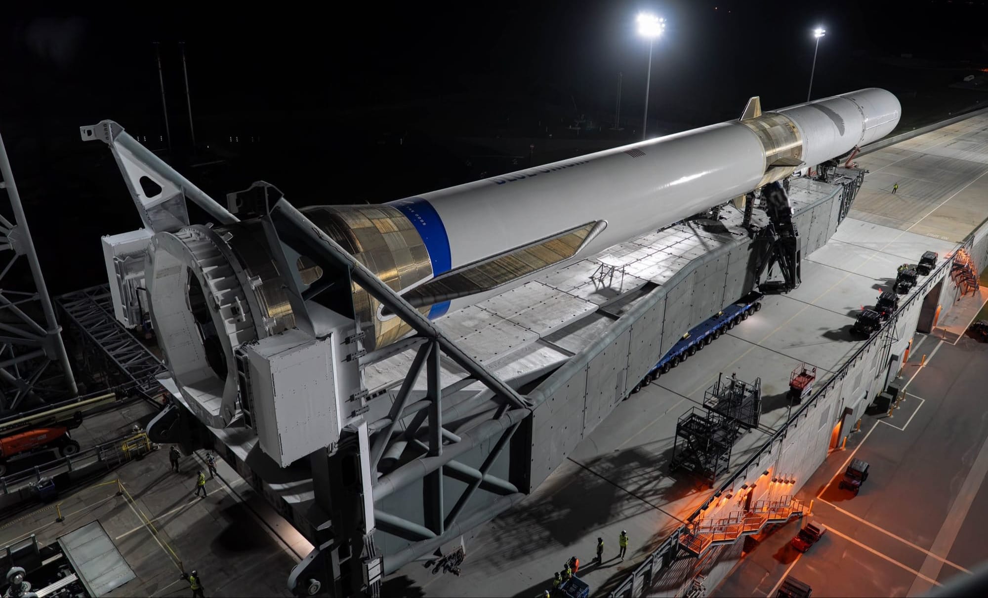 New Glenn on its transporter-erector heading onto Launch Complex 36 in late October. ยฉBlue Origin