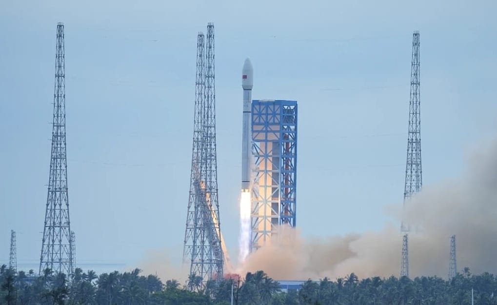 The Long March 12 Y3 vehicle lifting off from Commercial Launch Pad 2 at the Wenchang Commercial Space Launch Site.