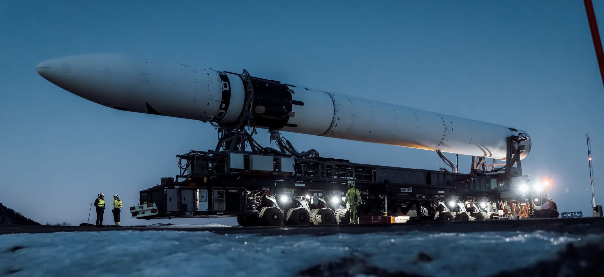 Spectrum being taken to its launch pad at the Andøya Spaceport in March 2026 ahead of its second flight. ©Isar Aerospace