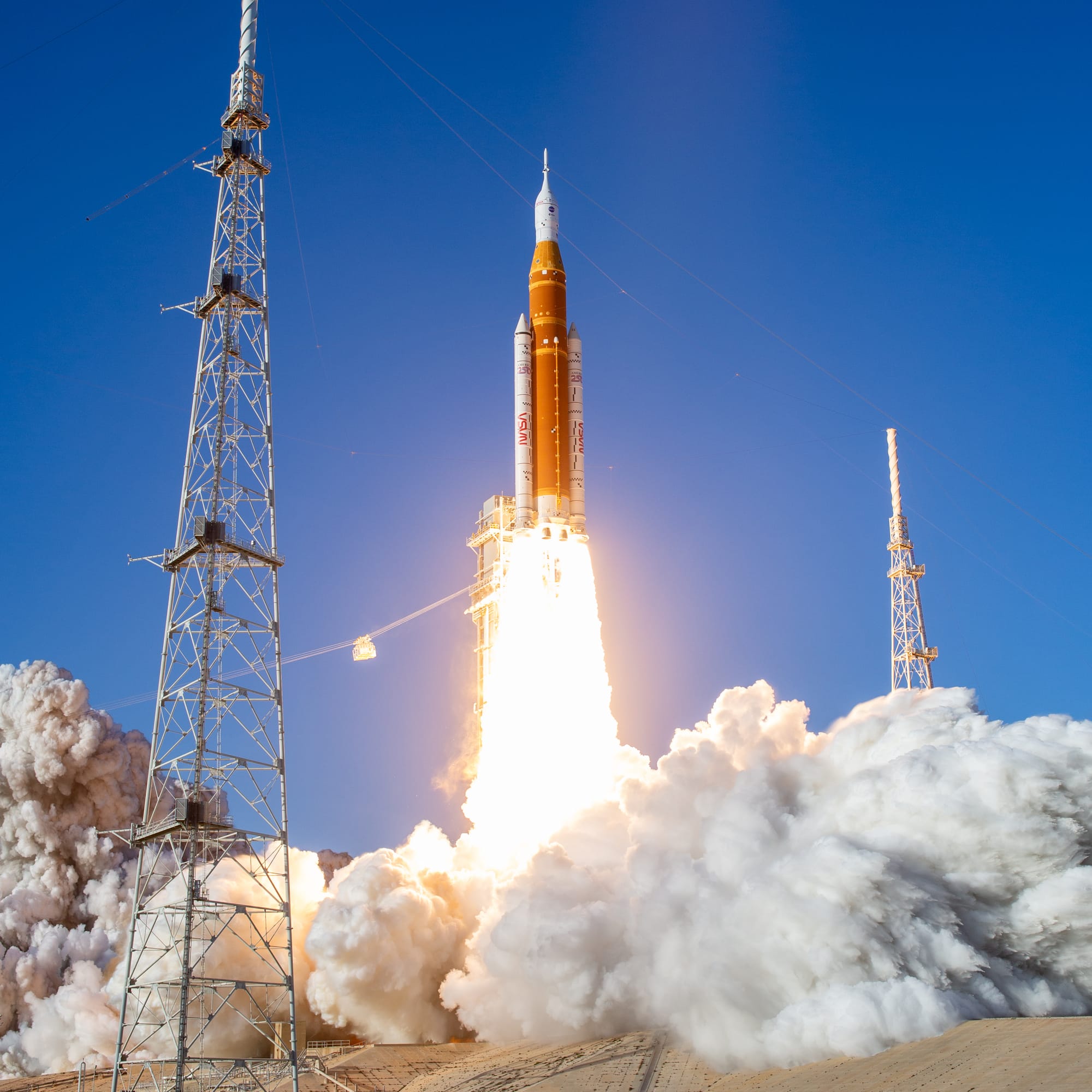 Artemis II's Space Launch System rocket blasting off from Launch Complex 39B on April 1st 2026. ©Keegan Barber/NASA