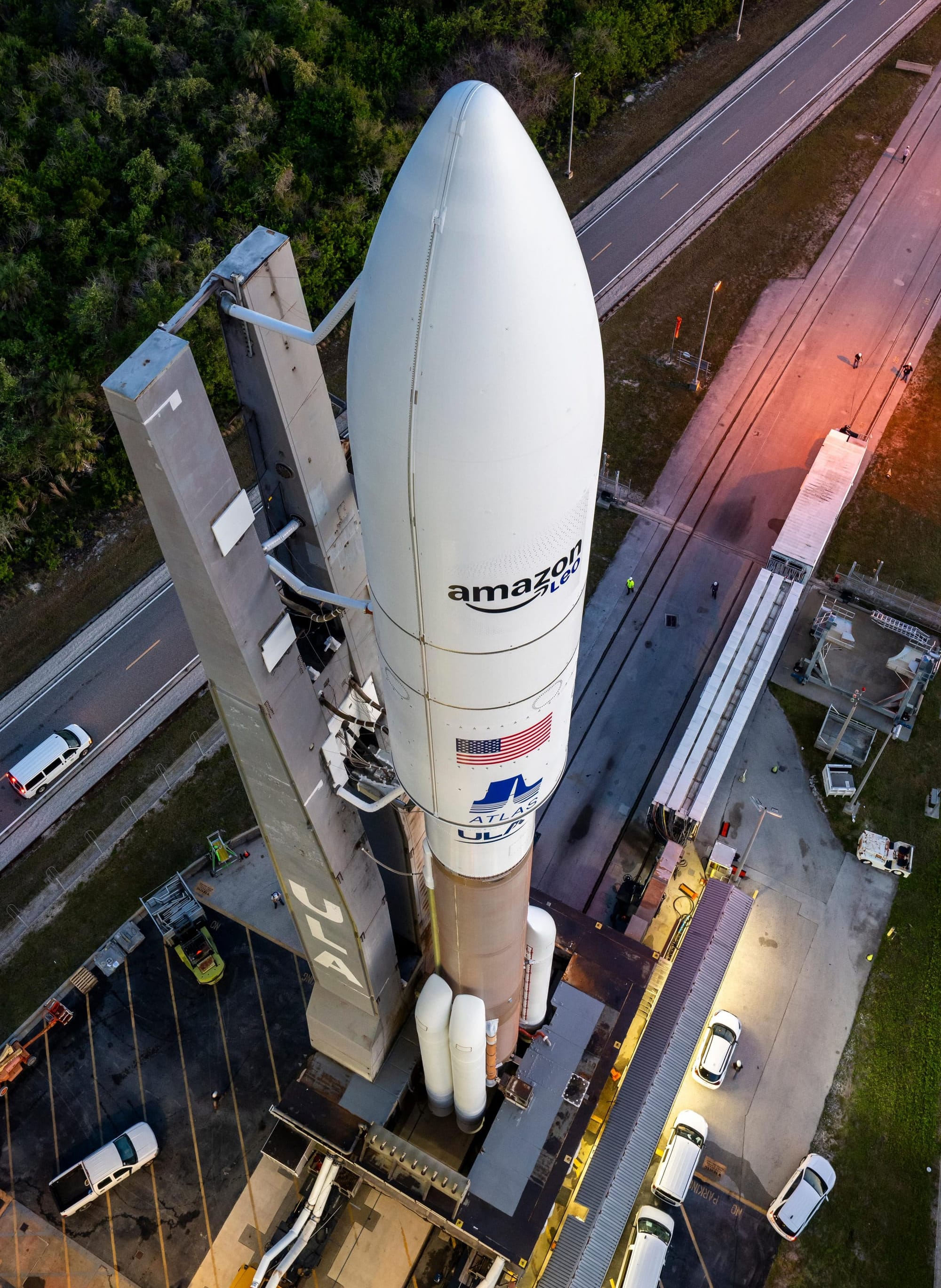 Atlas V during transportation to Space Launch Complex 41 from its Vertical Integration Facility in late April 2026. ©United Launch Alliance