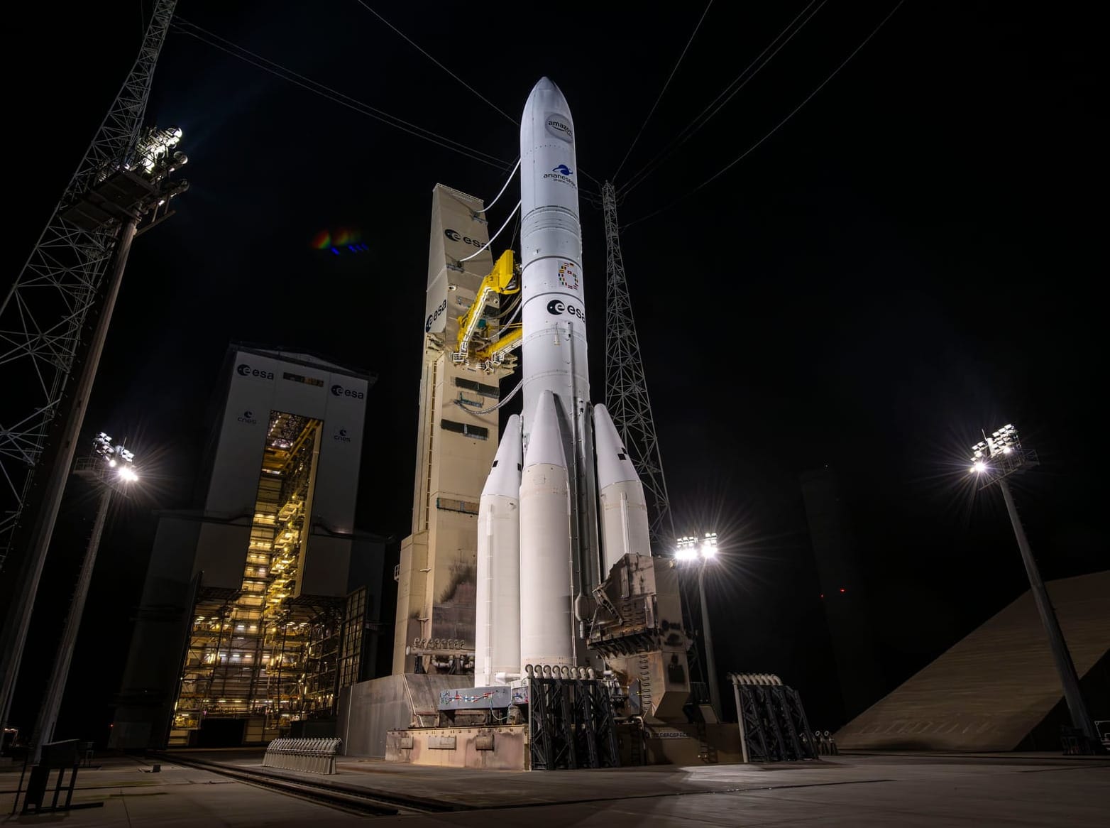 Ariane 6 prepared for launch at the Guiana Space Centre in late April 2026. ©Arianespace/Centre national d'études spatiales