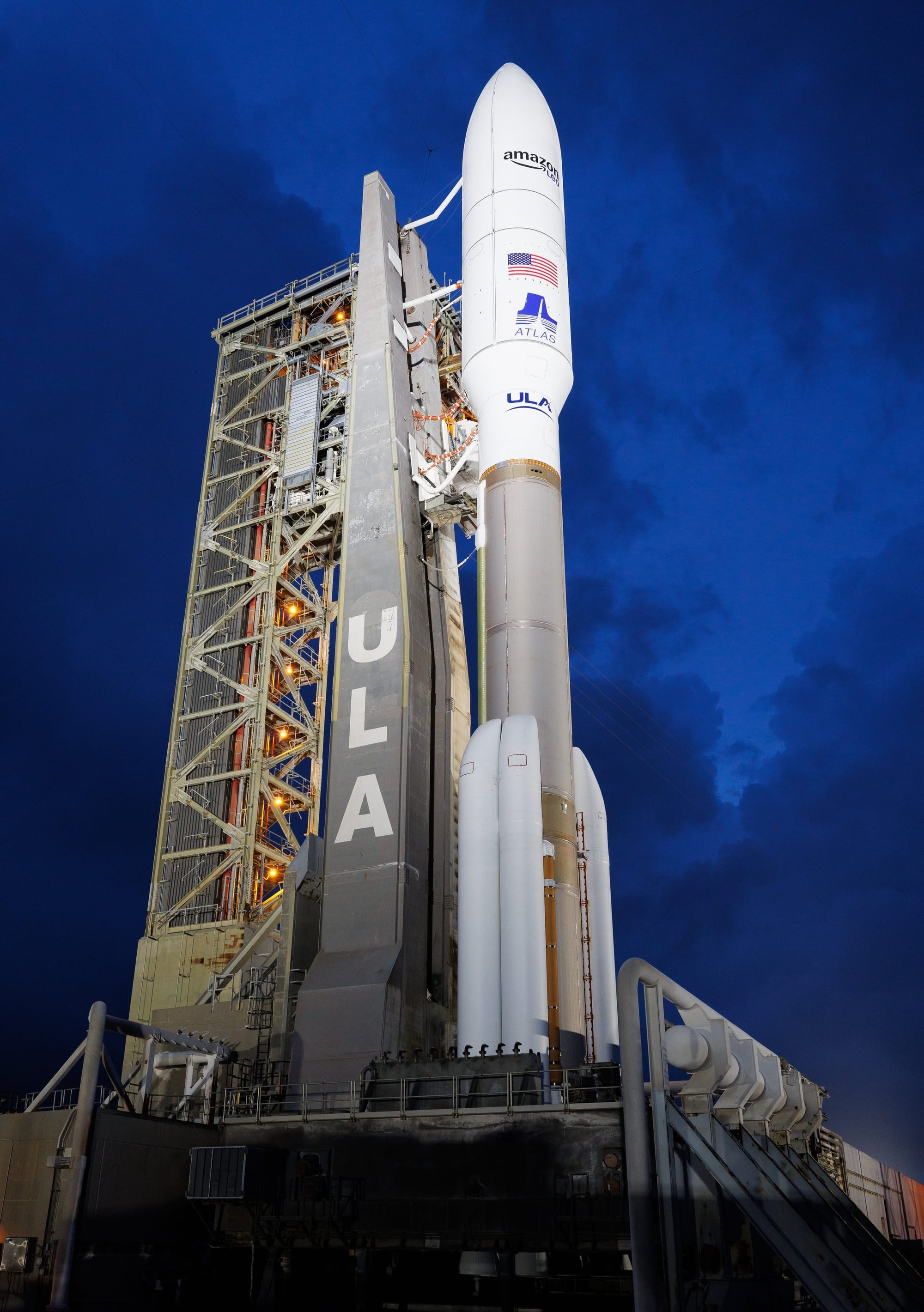 Atlas V at Space Launch Complex 41 the night before its latest launch carrying Amazon Leo satellites. ©United Launch Alliance