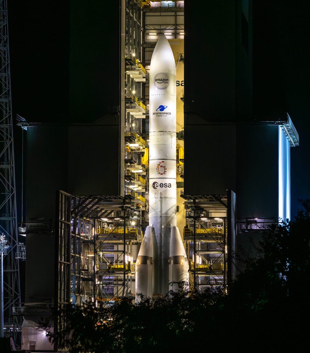 Ariane 6 waiting inside its integration building the night before its mission on June 17th 2026. ยฉArianespace/Centre national d'รฉtudes spatiales