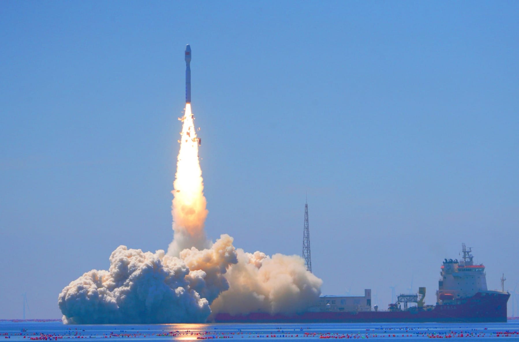 The Jielong-3 Y12 vehicle blasting off from the Yellow Sea on August 5th 2026. ©China Aerospace Science and Technology Corporation