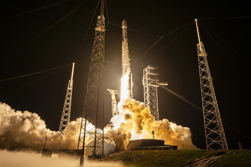 Falcon 9 lifting off from Space Launch Complex 40 to deliver eight Globalstar satellites on August 16th 2026. ยฉSpaceX
