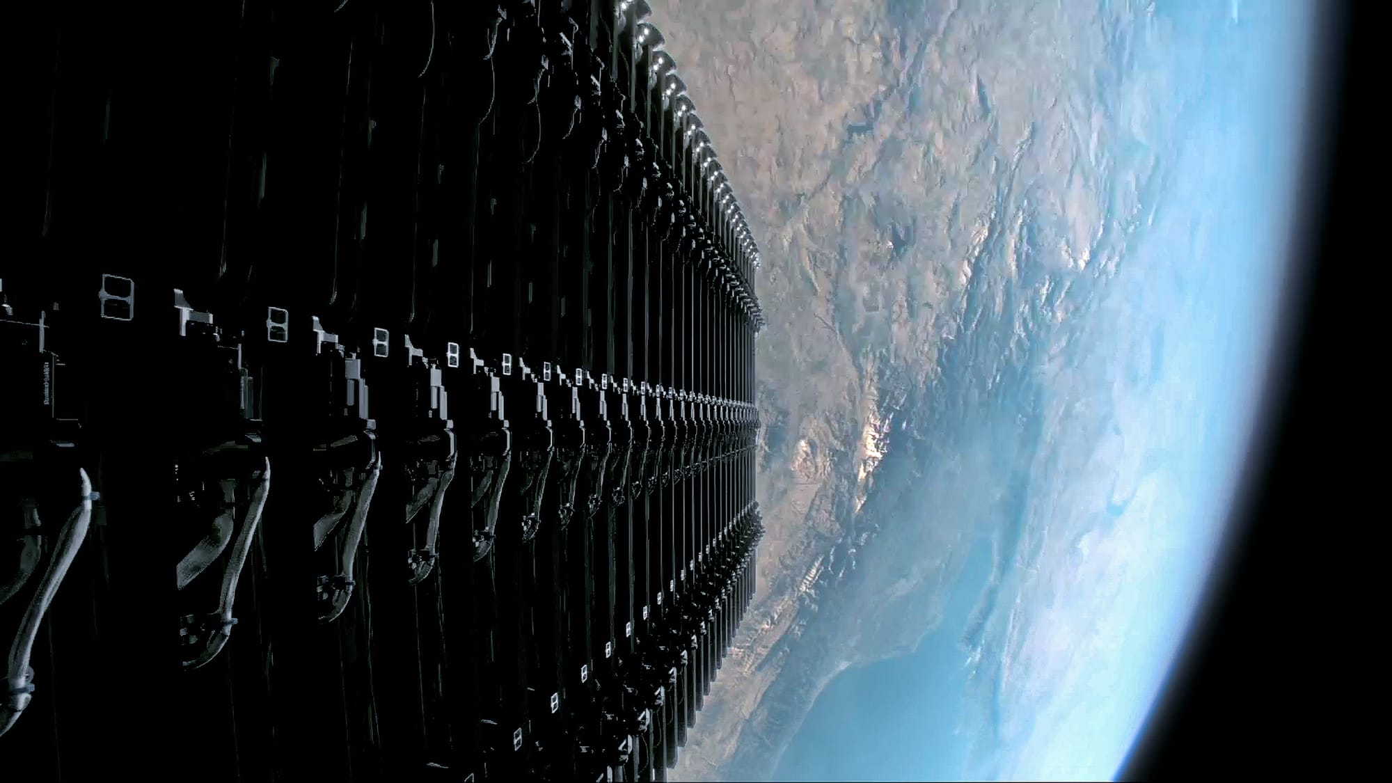 A view from Falcon 9's second-stage ahead of the deployment of twenty-nine Starlink satellites on August 21st 2026. ยฉSpaceX