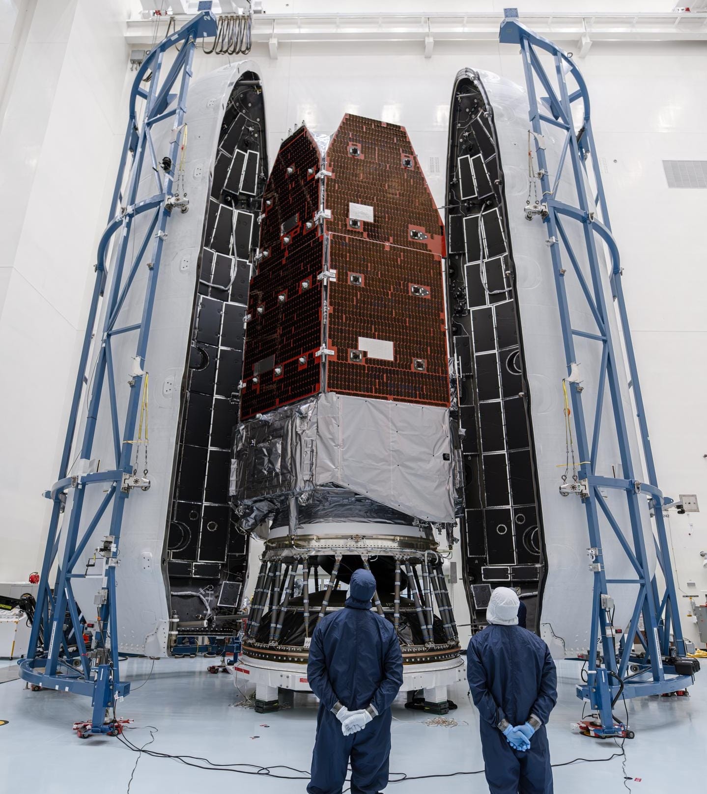 The Nancy Grace Roman Space Telescope being encapsulated inside of Falcon Heavy's payload fairing on August 21st 2026. ©Sydney Rohde/NASA