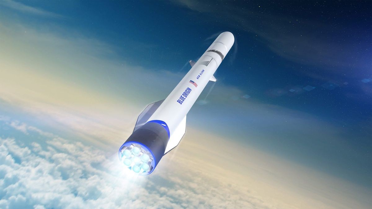 A render of New Glenn during first-stage flight. ©Blue Origin