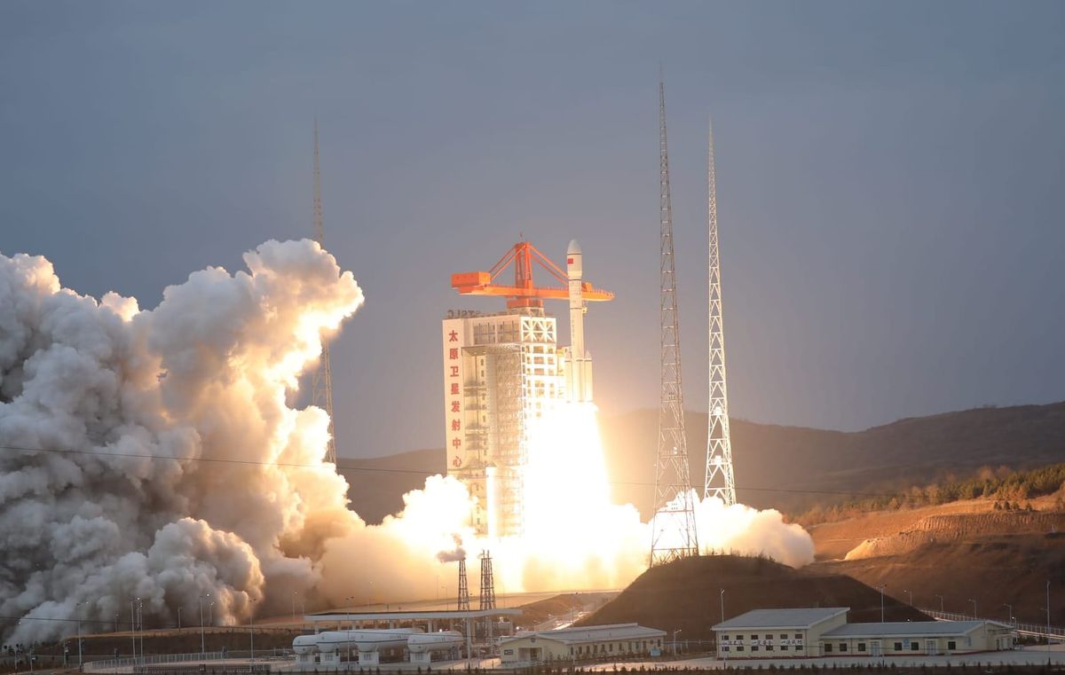 The Long March 6A Y3 vehicle lifting off from its launch pad.