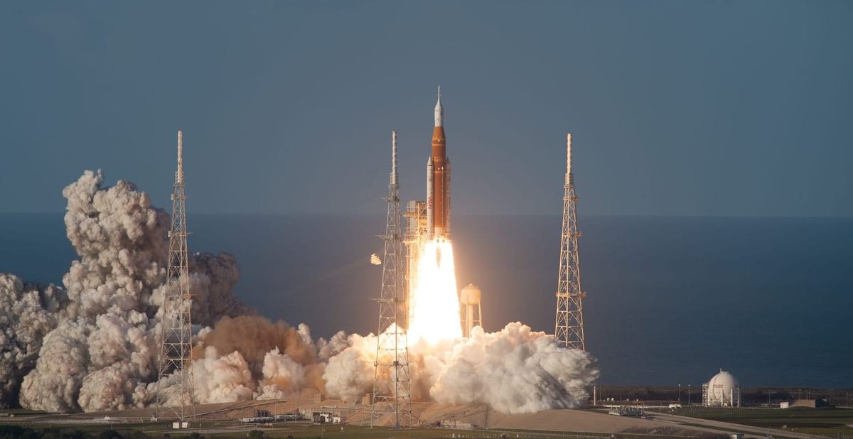 Artemis II's Space Launch System rocket blasting off from Launch Complex 39B on April 1st 2026. ©Joel Kowsky/NASA