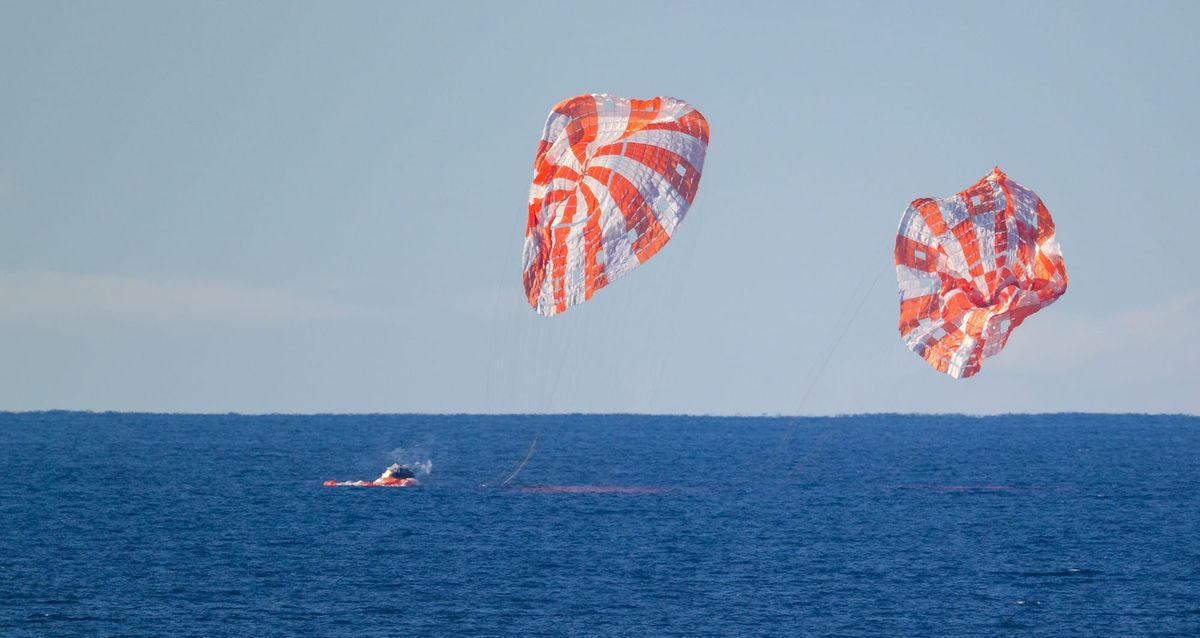 Orion spacecraft 'Integrity' sat in the Pacific Ocean to conclude the Artemis II mission. ©Bill Ingalls/NASA