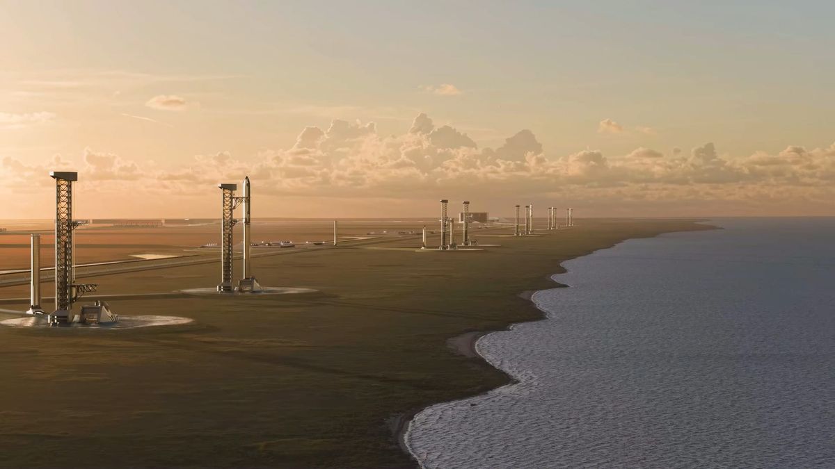 A render of SpaceX's planned 'Starbase Louisiana' with its ten launch pads. ©SpaceX