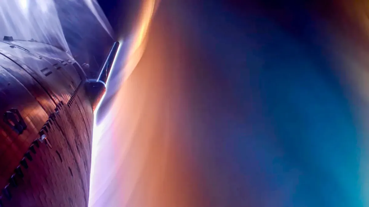 Starship reentering Earth's Atmosphere during its fifth test flight