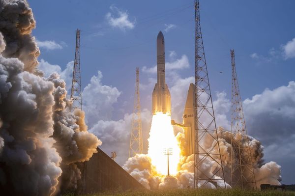 First Four-Booster Ariane 6 Leaps Into Orbit Carrying Eighth Set of Amazon Leo Satellites