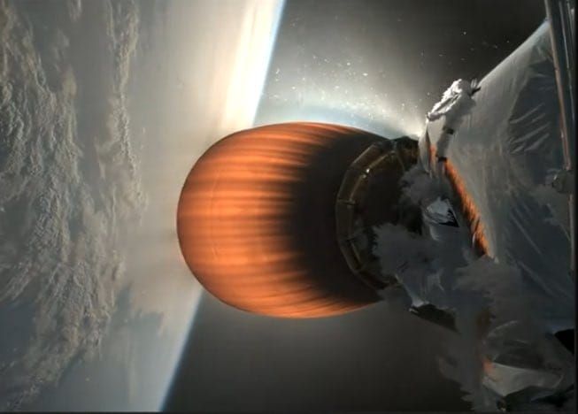 Falcon 9's second-stage MVac engine some ice can be seen near the engine. ©SpaceX