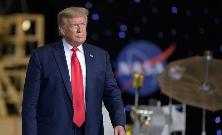 Trump walks on stage following the launch of Demo-2 in 2020. ©NASA
