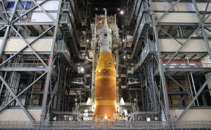 Artemis II's SLS rocket inside the Vehicle Assembly Building on March 17th 2026. ©Kim Shifflett/NASA