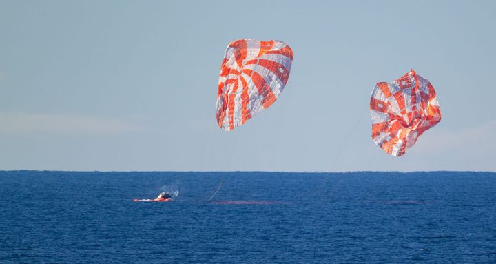 Orion spacecraft 'Integrity' sat in the Pacific Ocean to conclude the Artemis II mission. ©Bill Ingalls/NASA