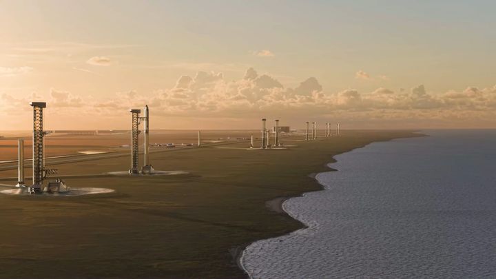 A render of SpaceX's planned 'Starbase Louisiana' with its ten launch pads. ©SpaceX