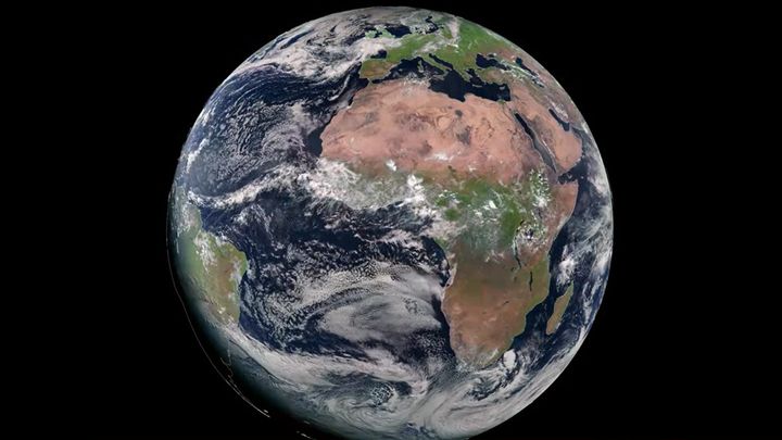 Natural color enhanced image of Earth as seen from Geostationary Orbit (GEO) taken by the Meteosat-9 and Meteosat-10 Satellites