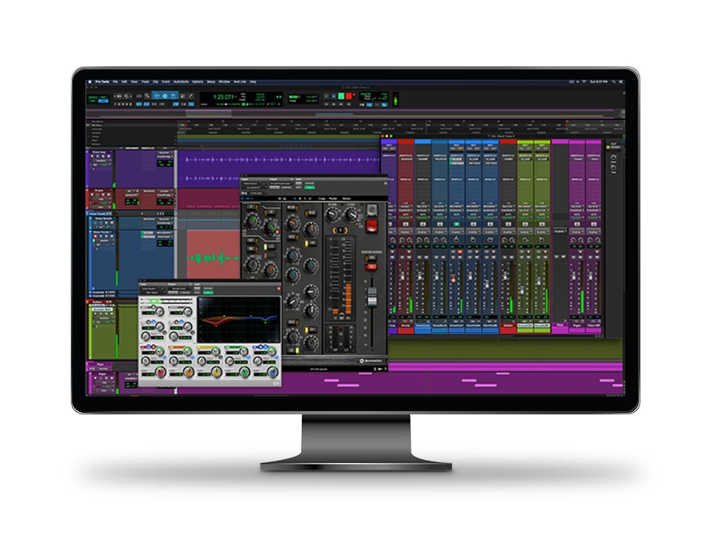 Avid Pro Tools 官方產品圖：螢幕上的 Pro Tools 編輯與混音視窗