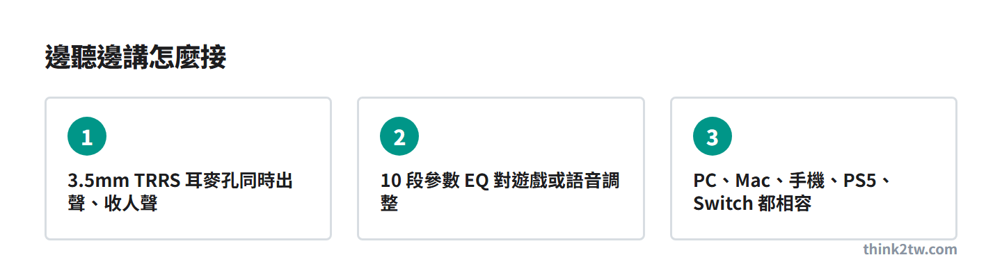 DX1 II 邊聽邊講：TRRS 耳麥孔、10 段參數 EQ、相容 PC Mac 手機 PS5 Switch