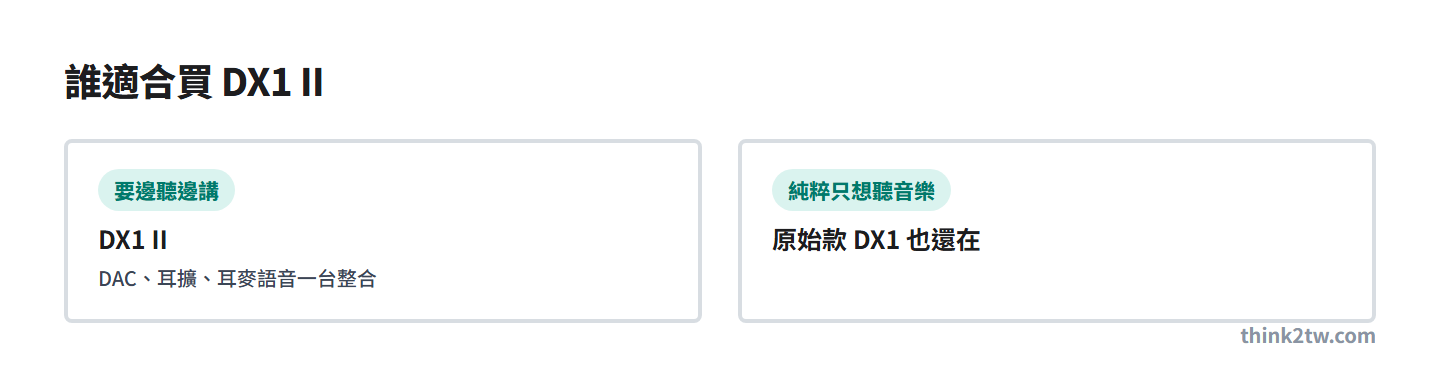 要邊聽邊講選 TOPPING DX1 II,純粹聽音樂原始款 DX1 也還在