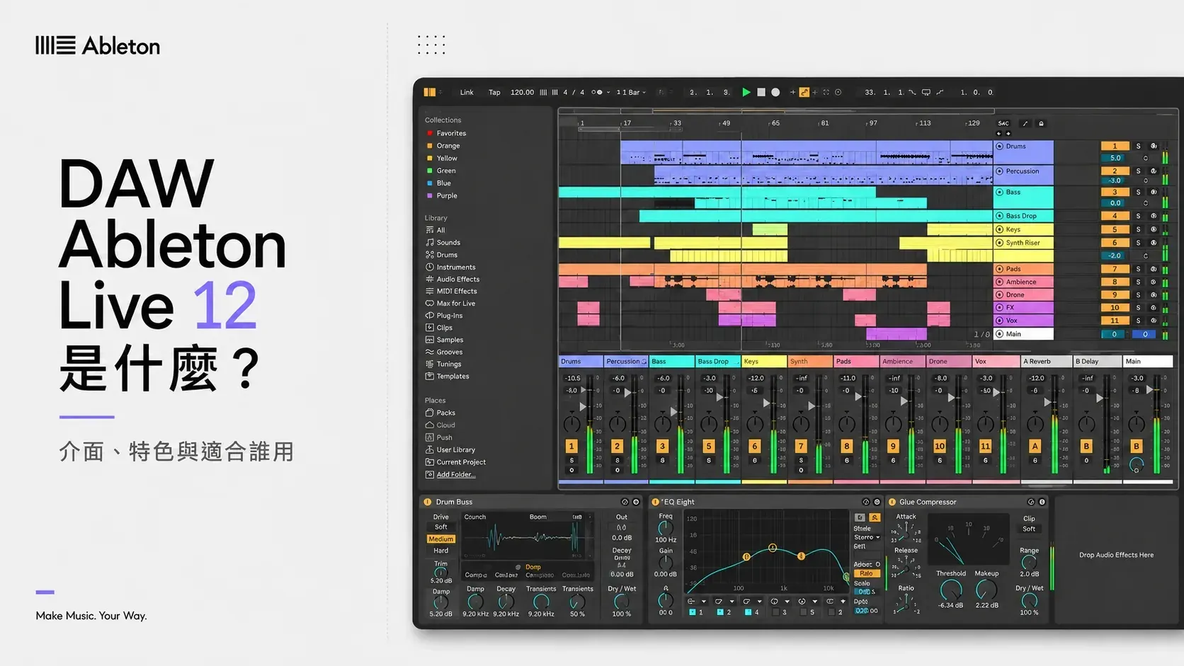 Ableton Live 12 介面總覽 — Session/Arrangement 與內建效果器