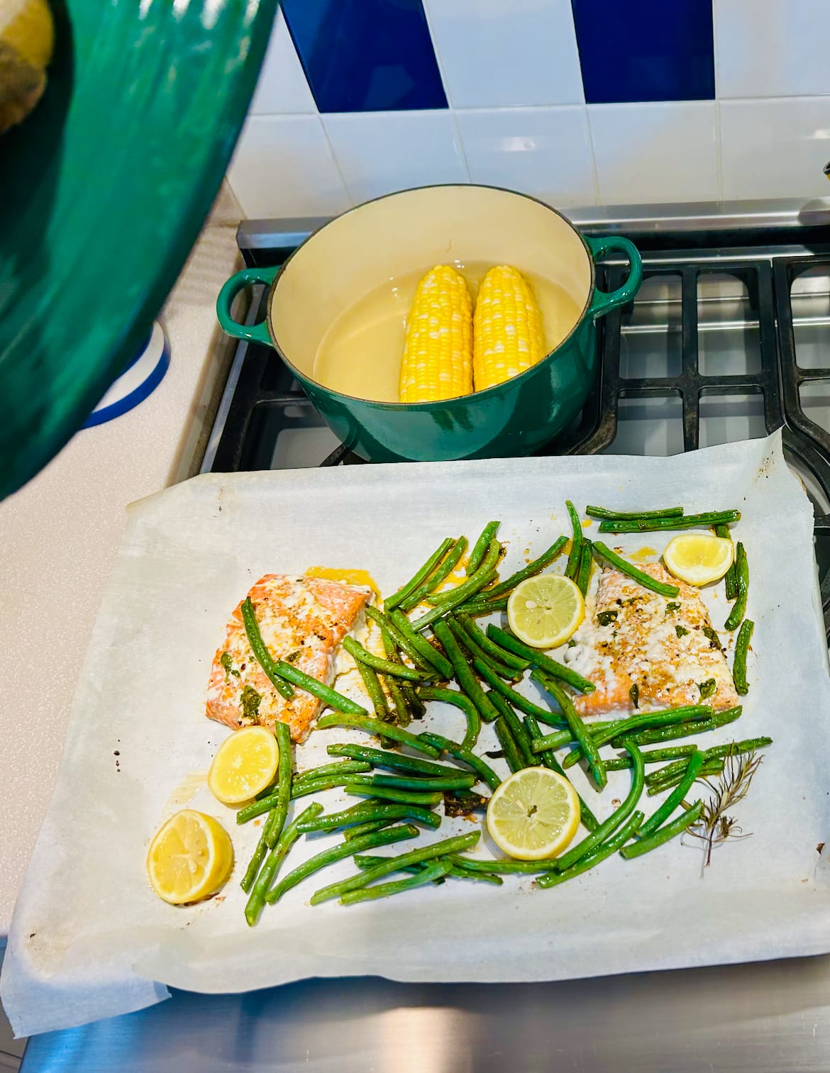Salmon and Green Beans Cookie Sheet Dinner